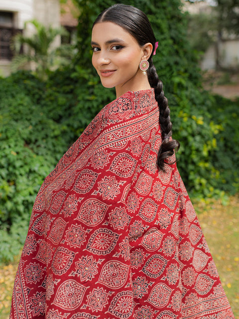 Parvaneh Ajrak Chaadar - Maroon