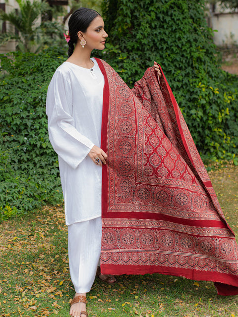 Parvaneh Ajrak Chaadar - Maroon