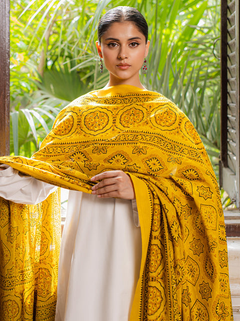 Parvaneh Ajrak Chaadar - Yellow