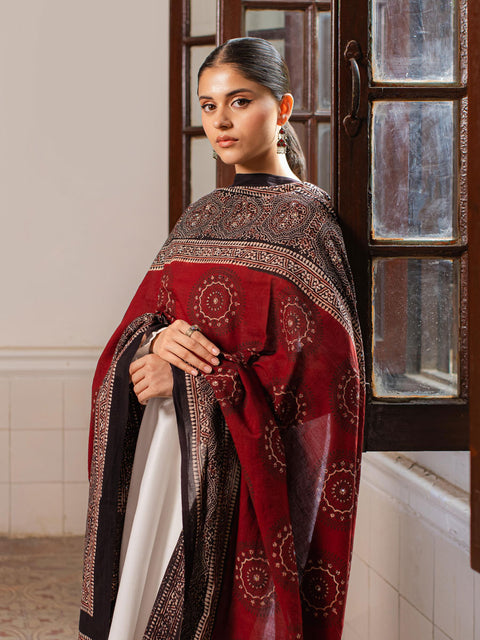 Ulfat Ajrak Chaadar  - Two Tone - Red Kashi