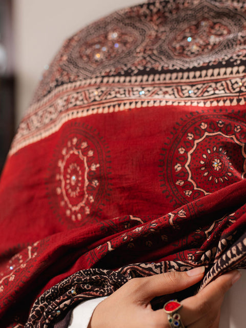 Ulfat Ajrak Chaadar  - Two Tone - Red Kashi